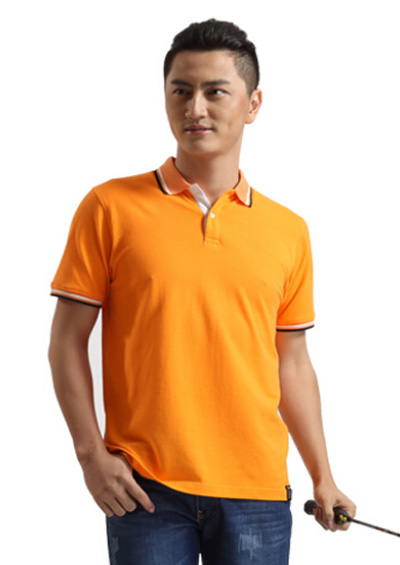 橘黄色纯珠地棉T恤工作服